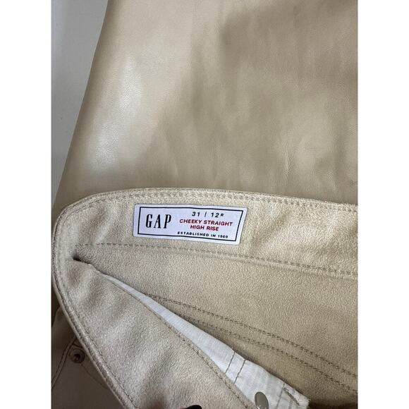 GAP NWT Cheeky  Straight High Rise Tan Faux Leather Pants Size 31 - Picture 8 of 9